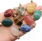 QSLLER 6pcs Natural Stone Pendant Oval Rose Quartz Opal Agate Polished Gemstone Crystals Charms for Jewelry Making Necklace Earrings