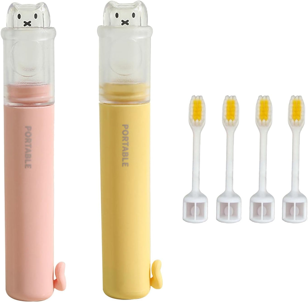 Tizee Mini Folding Toothbrush Set - 2 in 1 Portable Travel Toothbrush with Cover and Toothpaste Case, Foldable and Replaceable Heads for Home, Travel, Outdoor, Hiking, Camping, 2 Sets