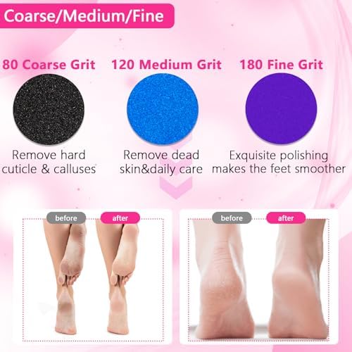 Trazzo 80/120/180 Grit Replacement Sanding Discs for Electric Foot File - Color-Coded Refill Sandpaper Pads for Callus Remover, Fits Most Round Foot Grinders (60PCS)