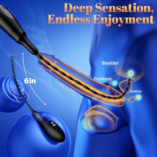 Penis Vibrator Vibrating Urethra Sound: Silicone Penis Plug Sounding Rod with 9 Vibration, Sex Toys - Catheters & Sounds Prostate Stimulator with Led, Urethral Vibrator BDSM Sex Toys for Men