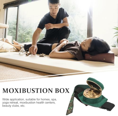Moxibustion Copper Box Set with Mini Moxa Sticks and Accessory Bag Portable Burning Tool for Traditional Acupuncture Therapy 3.14X3.14X1.57 Inches
