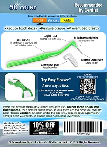 Interdental Brush Angle Cleaners - Jumbo Pack (50 Brushes) (Tight) - Remove Plaque - Toothpick