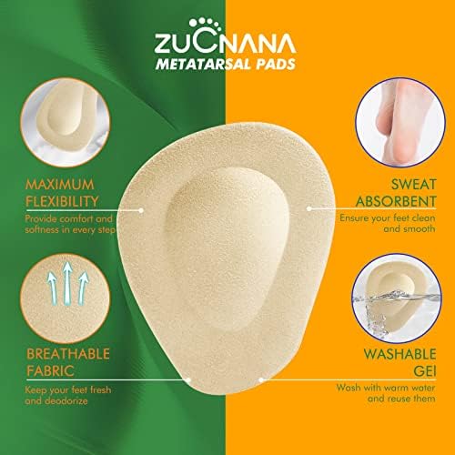 ZUCNANA Metatarsal Pads for Women (12 Pieces), Ball of Foot Cushions for Women High Heels, Soft Gel Shoe Inserts for Foot Pain Relief, Anti-Slip One Size Fits Any