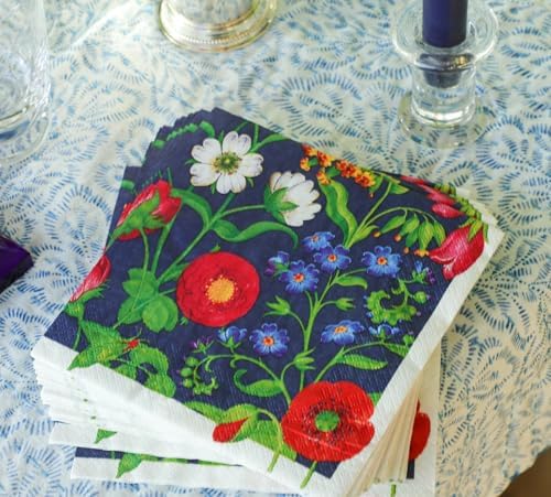 Caspari Cloisters Garden Paper Cocktail Napkins in Navy - 20 Per Package - 2 Packages