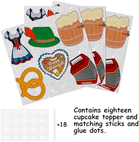 18pcs Glitter Dessert Cupcake Topper Pick for Oktoberfest German Beer Theme Decorations Men Women Happy Birthday Party Decor Supplies