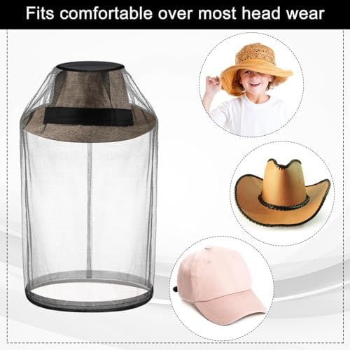 Funtery 12 Pcs Mosquito Head Mesh Face Fly Netting Hood Protecting Sun Fishing Hat with Net for Men Women(Black)