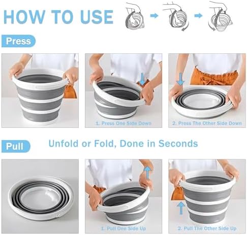 2-Pack Collapsible Buckets - 2.6 Gallon (10L) Large Capacity, Essential for RV, Garden Cleaning, Car Washing, Camping, Fishing, Multi-Purpose Durable Portable Buckets, Easy Storage, Use Anywhere