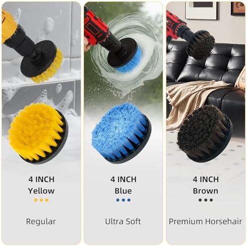9 Pcs Drill Brush Attachments Set Hard and Soft Bristles Horsehair Brush Cleaning Kit for Home Bathroom Car Kitchen Corners Sink Stubborn Stains Tiles