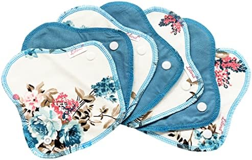 Lilind® 7 Pack Thong Pantyliners on Blue Flowers, Reusable Organic Cloth, Washable Menstrual Pads, Zero Waste 100% Cotton