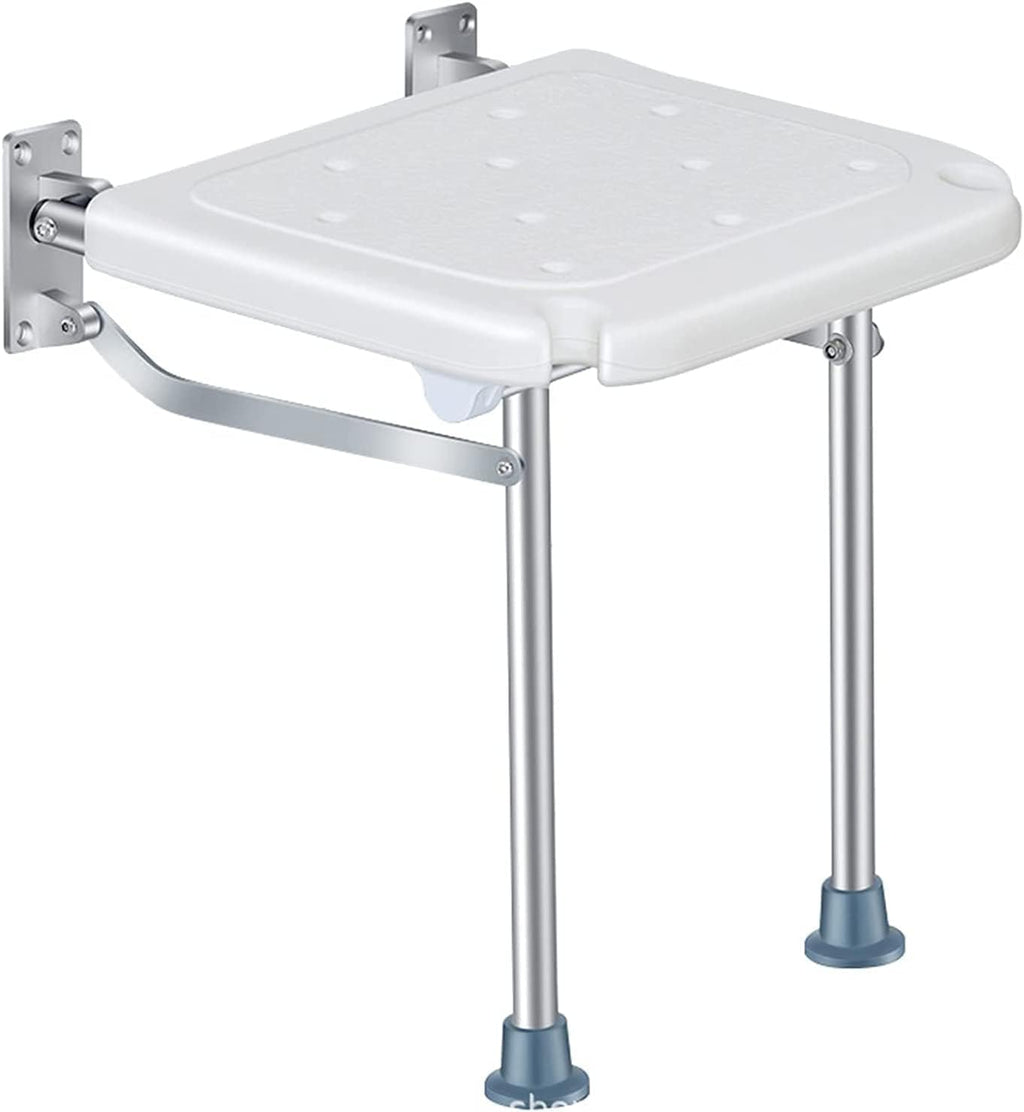 Wall-Mounted Foldable Shower Seat Bathroom Stool Bathroom Shower Stool Wall Mounted Folding Bathing Seat Foldable Shower Chair Elderly Bath Aid Benches With Support Leg Aluminum Frame For Elderly/Preg