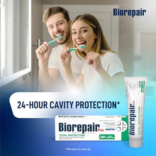 Biorepair Total Protection Plus Toothpaste w/microRepair Hydroxyapatite - Bad Breathe - Remineralize & Repair Enamel - Reduce Tatar & Plaque - Tooth Decay - Acid Erosion - No Fluoride - 2.54oz