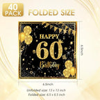 40PCS 60th Birthday Decorations Black and Gold 60th Birthday Napkins Disposable Paper Napkins 60 th Birthday Decorations for Men Woman 60th Anniversary Wedding Retirement Party Supplies