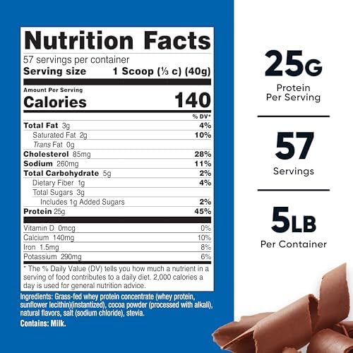 Nutricost Grass-Fed Whey Protein Concentrate (Chocolate) 5LBS - Undenatured, Non-GMO, Natural Flavors…