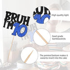 1 PCS Bruh I'm 10 Cake Topper Glitter Happy 10th Birthday Cake Pick Bro I'm 10 Cake Decoration It's My 10th Birthday Decorations for Cheers to 10 Years Old Birthday Anniversary Party Supplies Blue