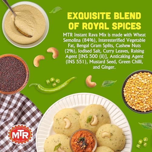 MTR Instant Rava Idli Mix - Ready to Cook Authentic Indian Breakfast, Lunch, Dinner or Snack Meal - No Added Preservatives - A Quick & Easy Recipe Suitable for Vegetarians - (500g, Pack of 2)