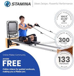 Stamina Products AeroPilates Board Reformer with Oak Wood Base – Studio Grade for Home Use with Cardio Rebounder, Adjustable Foot Bar, 4 Resistance Springs, and Workout DVD