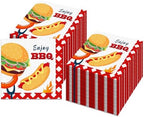 80PCS BBQ Paper Napkins BBQ Party Paper Napkins Set, Grills Burgers Utensils Pattern Decorative Luncheon Dinner Papers Napkins for Themed Decorations, Burgers, Picnics, Backyard Cookouts