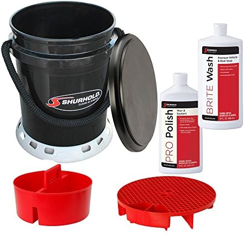 Shurhold Ultimate One Bucket System with Black Rope Handle, Lid, and Cleaning Supplies, 5 Gallon