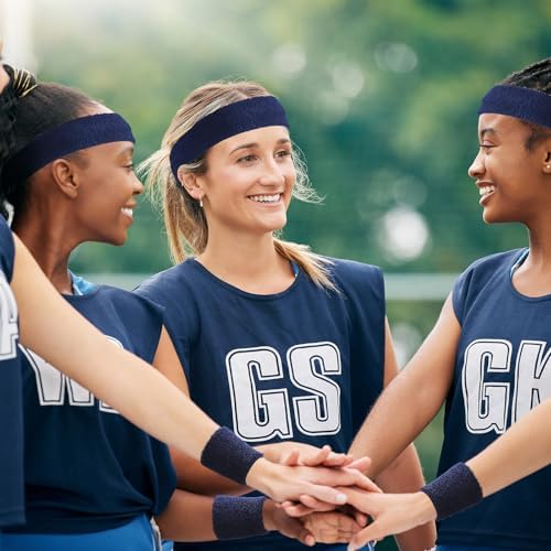 Bememo 6 Pieces Sweatbands Set 2 Sports Headbands and 4 Wristbands Striped Sweat Band for Men Women Colorful Neon Athletic Running Gym Basketball Tennis