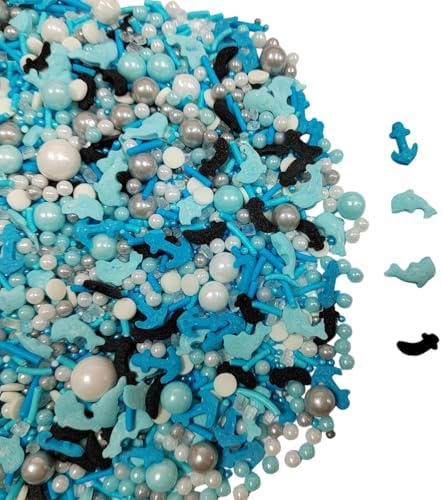 Ocean Sprinkles for Cake Decorating, Under the Sea Cake Decorations, Edible Dolphin Anchor Fish Pearl Sugar Sprinkle for Baking Cupcake Toppers Cookie Decorations Sea Theme Birthday Party Supplies