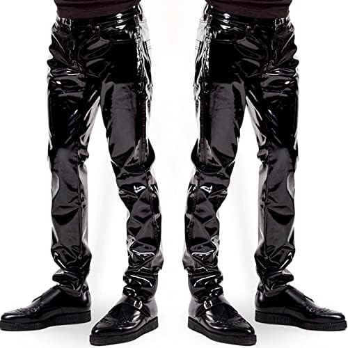 Men`s Patent Leather Pants Punk Style Skinny Tight Straight Pants Night Club Trousers