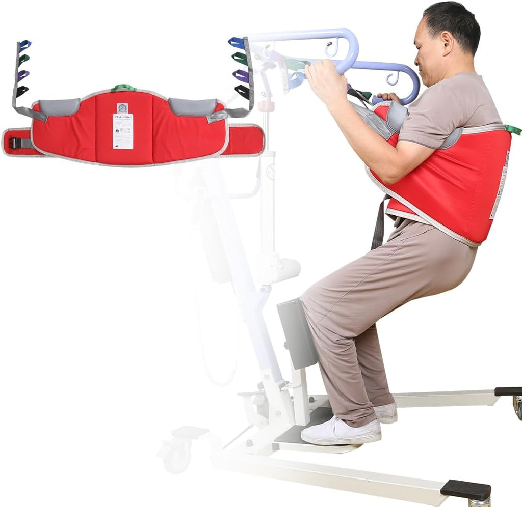Sit to Stand Lift Patient Aid Padded Sling and Stand Assist with Back Support,Patient Lift Sling Works with Most Mobility Aids & Equipment (Large-Red)