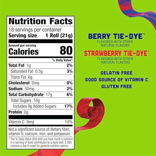 Fruit By The Foot Fruit Flavored Snacks, Berry Tie-Dye & Strawberry Tie-Dye, Family Pack, 18 Rolls, 13.5 oz