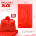 Feifeiya 50 Pack Biohazard Waste Bags 30 Gallon Red Trash Liner 31.5 x 35.4 No Leak Trash Bags for Hospital Use Infectious Waste Disposal