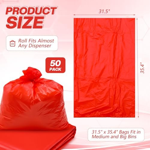 50 Pack Biohazard Waste Bags 30 Gallon Red Trash Liner 31.5 x 35.4 No Leak Trash Bags for Hospital Use Infectious Waste Disposal