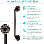 Vive Grab Bar for Showers - Bathroom Antislip Handrail for Seniors, Elderly Assistance Product, Heavy Duty Shower Handles, Handicap Grab Bars, Stainless Steel, Multipurpose, 440 lbs (Dark Bronze)