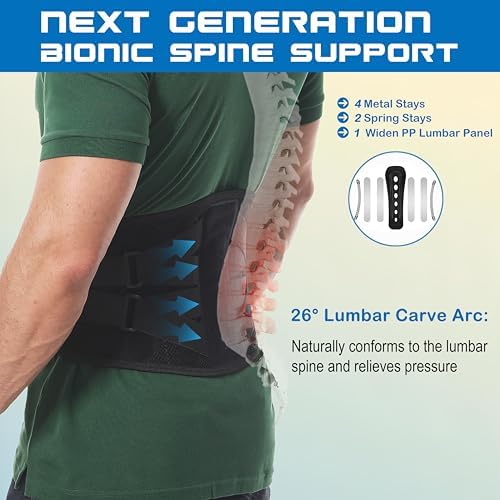 Paskyee Back Brace for Lower Back Pain Men Women, Adjustable Knitted Back Support Belt with Bionic Support System, for Herniated Disc, Lumbar Strain,Sciatica, Scoliosis Small