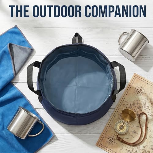 Collapsible Bucket 2.3Gallon Foldable Wash Basin for Camping, Portable Water Container with Handle for Hiking, Fishing, Travel, Space Saving Outdoor Sink for Dishwashing and Laundry(8.5Lx2)