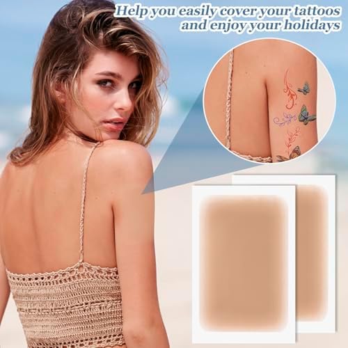 PAGOW 4 Pcs Tattoo Cover Up Tape, Waterproof Ultra Thin Scar Patch, Invisible Sweatproof Concealer Sticker, Breathable Skin Cover Up Pad for Tattoo, Scar, Birthmarks, Dark Spots (Dark Skin)