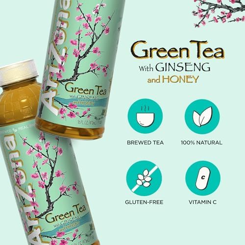 Arizona Green Tea with Ginseng and Honey, 16 Fl Oz (Pack of 12)