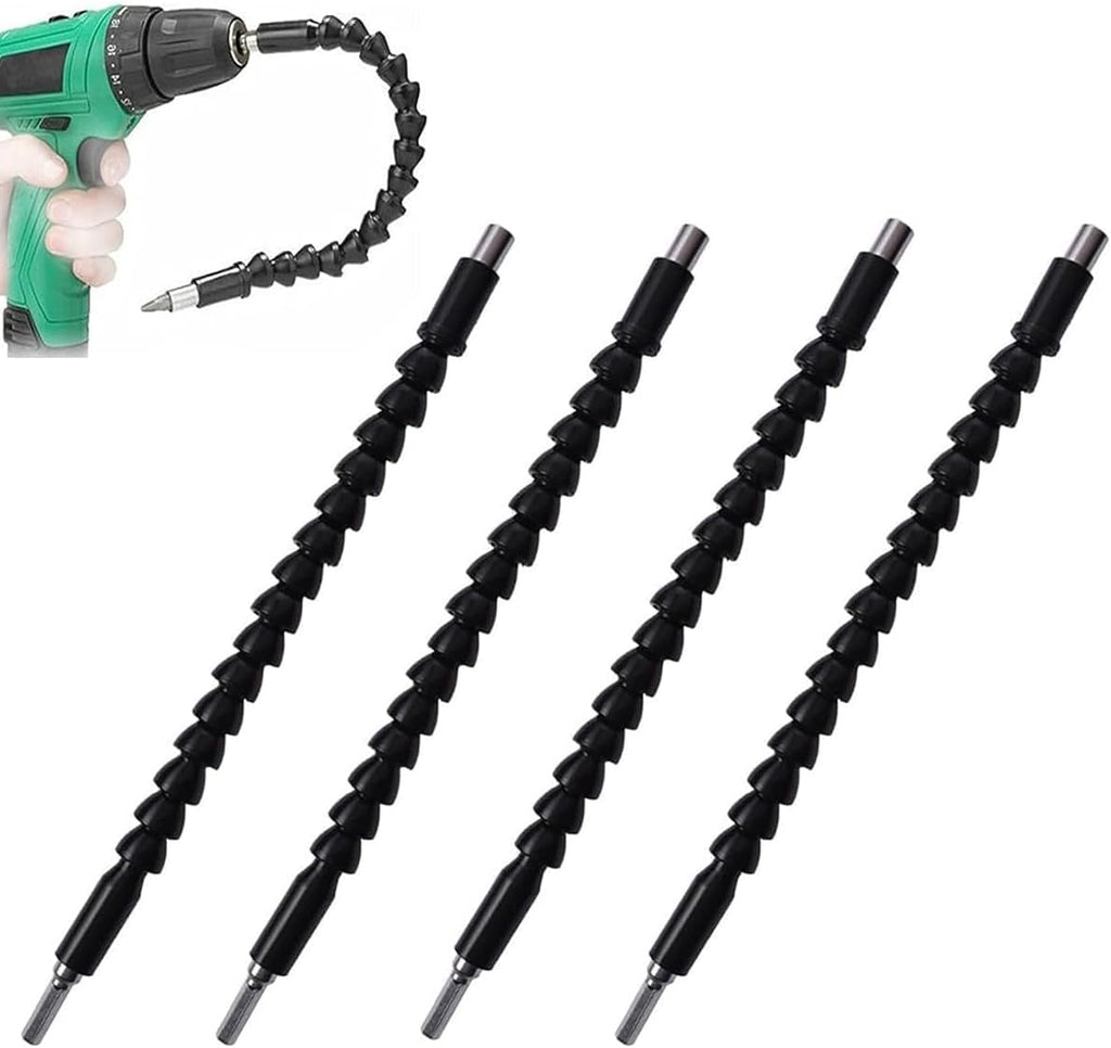 4 Pack Flexible Drill Bit Extension, 11.6 inch Superbit Screwdriver Flexible, Bendable Flexible Drill Bit Extension, Super Bit Flexible Shaft Extension Bits (Black)