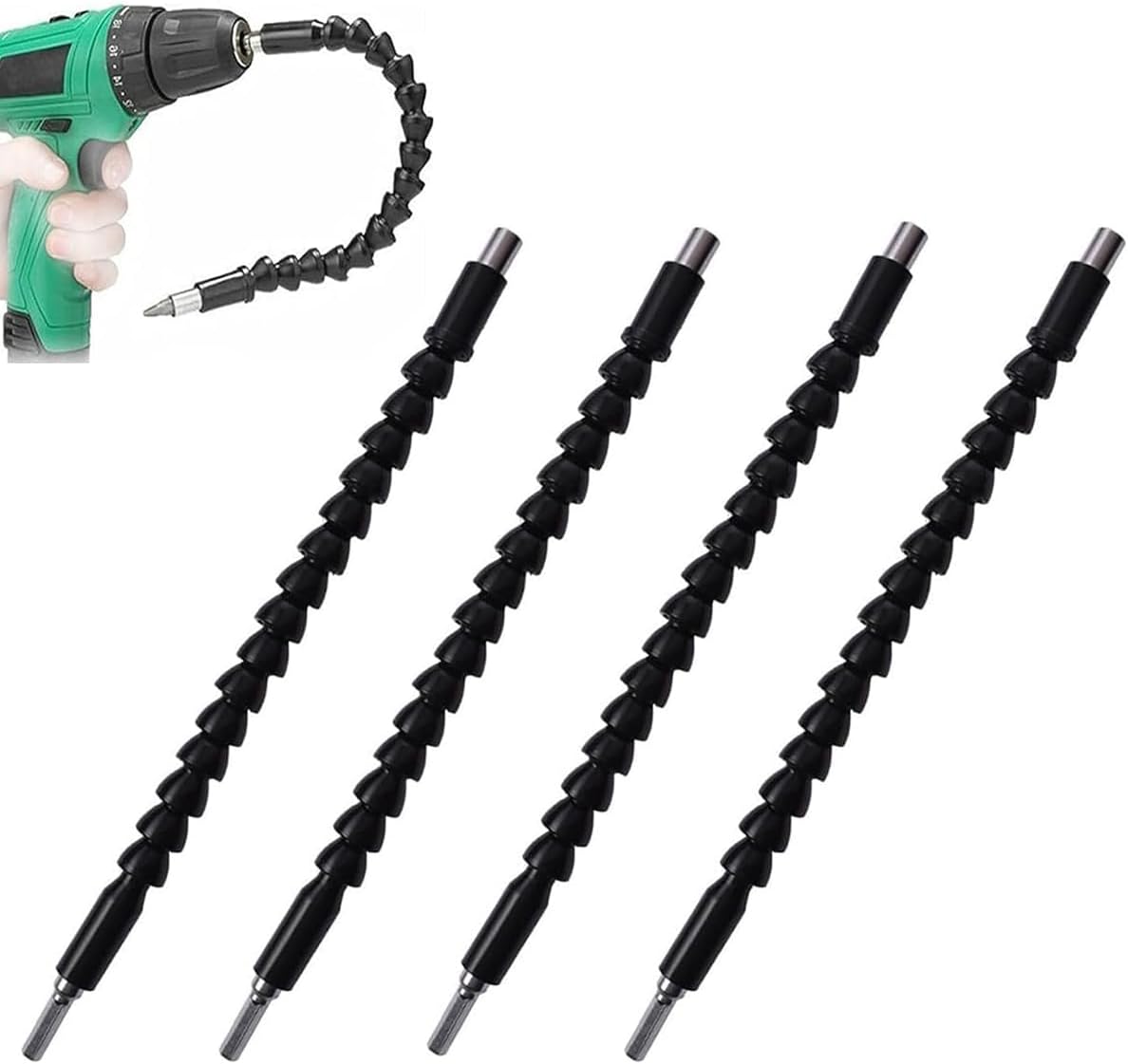 4 Pack Flexible Drill Bit Extension, 11.6 inch Superbit Screwdriver Flexible, Bendable Flexible Drill Bit Extension, Super Bit Flexible Shaft Extension Bits (Black)
