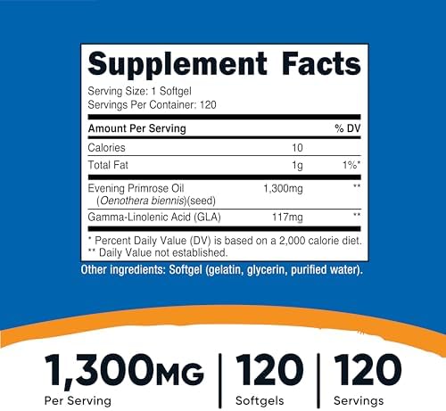 Nutricost Evening Primrose Oil 1,300mg, 120 Softgels - Cold Pressed, Non-GMO, Gluten Free, 120 Servings