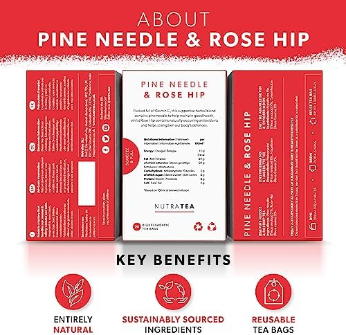 Nutra Tea - Pine Needle & Rose Hip Tea | Pine Needle Tea | Rose Hips Tea - 20 Tea Bags - Herbal Tea