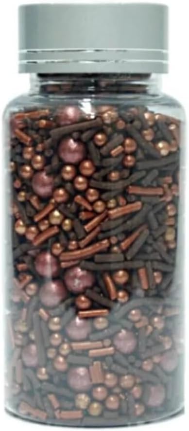Confect Chocolate Sprinkle Mix with Bronze Pearls | Fusion Decorative Cake Topping for Cupcakes, Cookies & Desserts – Edible Confetti Sprinkle Decoration | Vegan, Gluten-Free, Nut-Free, Soy-Free, Dairy-Free, Palm Oil-Free- 4.2 Oz