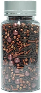 Confect Chocolate Sprinkle Mix with Bronze Pearls | Fusion Decorative Cake Topping for Cupcakes, Cookies & Desserts – Edible Confetti Sprinkle Decoration | Vegan, Gluten-Free, Nut-Free, Soy-Free, Dairy-Free, Palm Oil-Free- 4.2 Oz