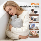 Hot Water Bottle with Soft Cover - 2L Hot Water Bag for Cozy Nights, Feet and Bed Warmer, Gray