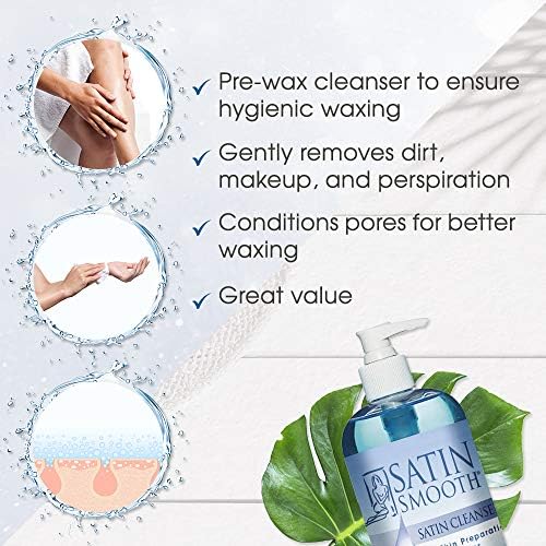 SATIN SMOOTH Pre Wax Cleanser - Antiseptic Formula for Pre Wax Hair Removal Skin Prep, Deep Cleansing & Irritation-Free Waxing, AfterWax Care, 16 oz