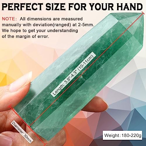 CASMON Large Healing Crystal Wands 3.9"-4.3"(10-11cm), Natural Green Fluorite Obelisk Crystal Tower Stone, 6 Faceted Single Healing Crystal Point for Reiki Chakra Meditation Therapy (1PC)