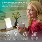 Verilux HappyLight Lumi Plus - Light Therapy Lamp with 10,000 Lux, UV-Free, LED Bright White Light with Adjustable Brightness, Countdown Timer, & Detachable Stand - Boost Mood, Sleep, and Focus