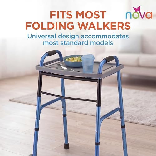 NOVA Walker Tray, Food Tray with 2 Cup Holders for Folding Walker, Fits on Most Folding Walkers, 1 Count (Pack of 1)
