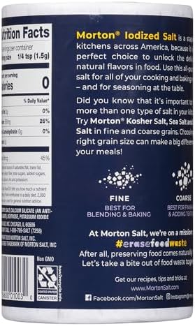 Morton Iodized Salt, All-Purpose, (26 oz), 2-Pack - All-Purpose, Perfect for Cooking & Table Use