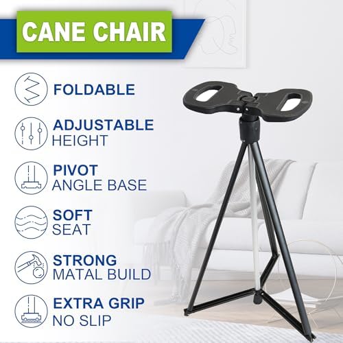 Walking Cane with Seat Folding Lightweight 2-in-1 Portable Walking Stick with Seat for Elderly, Seniors & Handicap, Adjustable, Foldable, Sturdy Tripod Cane Mobility Aid Crutch Chair