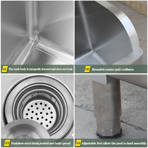 Floor Mop Sink With Drainage/Strainer,stainless steel utility sink,304 Stainless Steel,for Laundry Room,Kitchen, Restaurant, Garages (23.6"L x 16.1"W x 21.6"H)