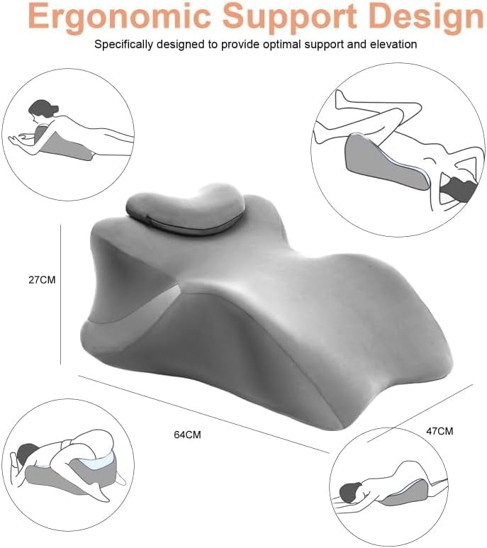 Wedge Pillow for Couples Intimacy, Spine & Hip Alignment Position Cushion, Memory Foam Lift Pillow for Adult Bed, Lounge & Relaxation, Comfort Support for Back, Waist & Posture- Light Grey