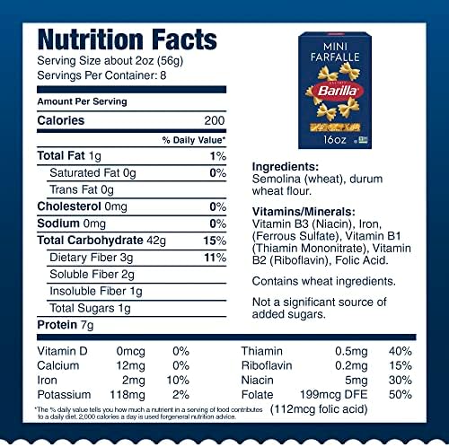 Barilla Mini Farfalle Pasta, 16 oz. Box (Pack of 12) - Non-GMO, Made with Durum Wheat Semolina - Kosher Certified